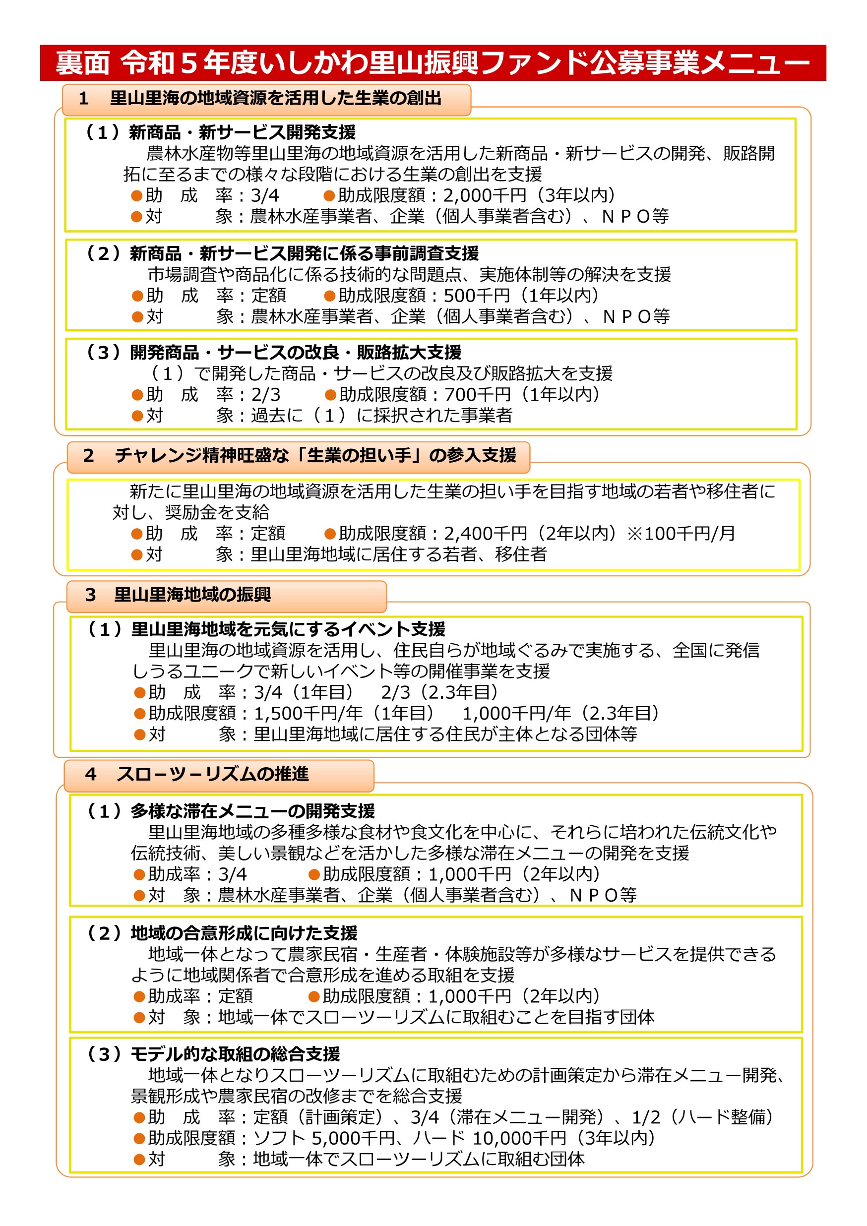 令和５年度いしかわ里山ファンド公募事業チラシ２
